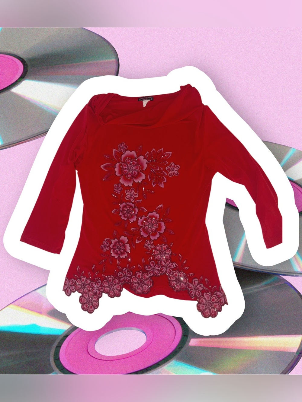 Y2K Decaf Red Floral Long-Sleeve Top